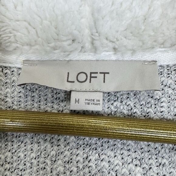 LOFT Womens Sherpa Lined Hooded Open Front Cardigan Size M Neutral Color Pockets - Picture 8 of 10